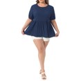 thumbnail image 2 of Agnes Orinda Women's Plus Size Babydoll Tops Texture Crew Neck Short Sleeve Flowy Summer Casual Blouse 4X Navy Blue, 2 of 6