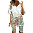 thumbnail image 2 of Ensembles d'Été Deux Pièces pour Femmes Mode Blouse à Col en V T-Shirts à Manches Courtes Shorts Ensembles de Tenue Décontractée Femmes Ensembles Deux Pièces en Liquidation, 2 of 4