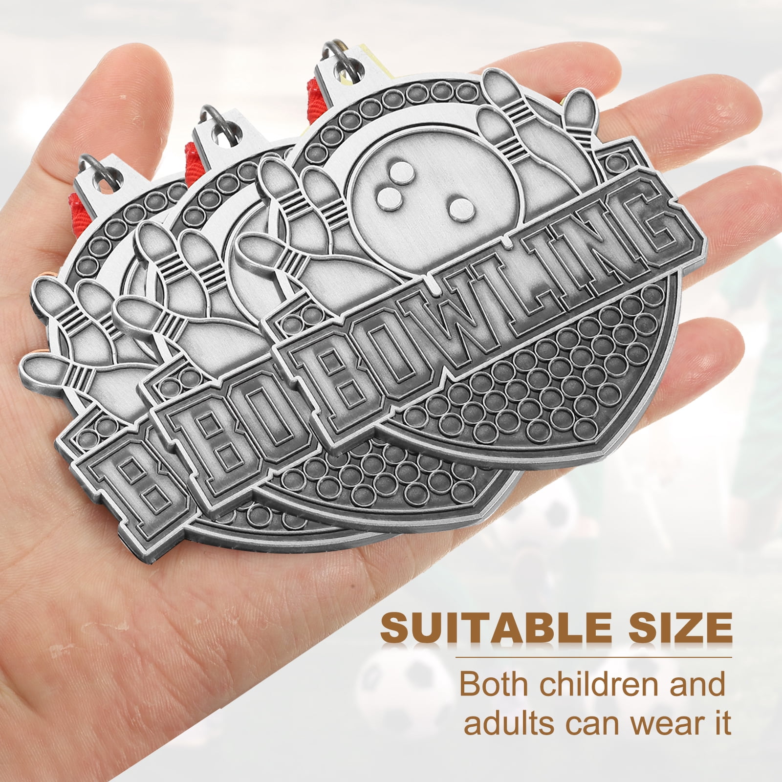Uxcell Bowling Games Award Medals with Ribbons, Winner Medals Prizes for Competitions Sports Party Silver