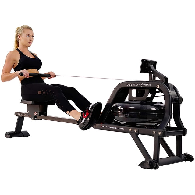 Máquina de Remo Obsidian Surge 500 Sunny Health & Fitness SF-RW5713 con Resistencia de Agua 16 Aspas del Ventilador 300 lb Negro