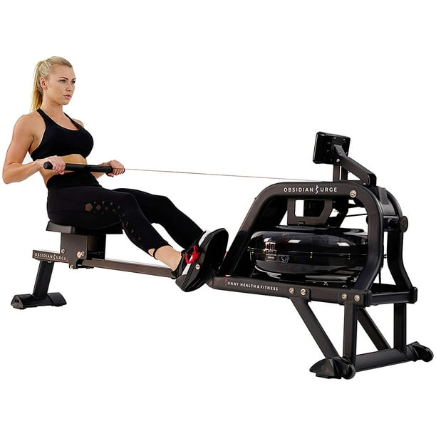 Máquina de Remo Obsidian Surge 500 Sunny Health & Fitness SF-RW5713 con Resistencia de Agua 16 Aspas del Ventilador 300 lb Negro