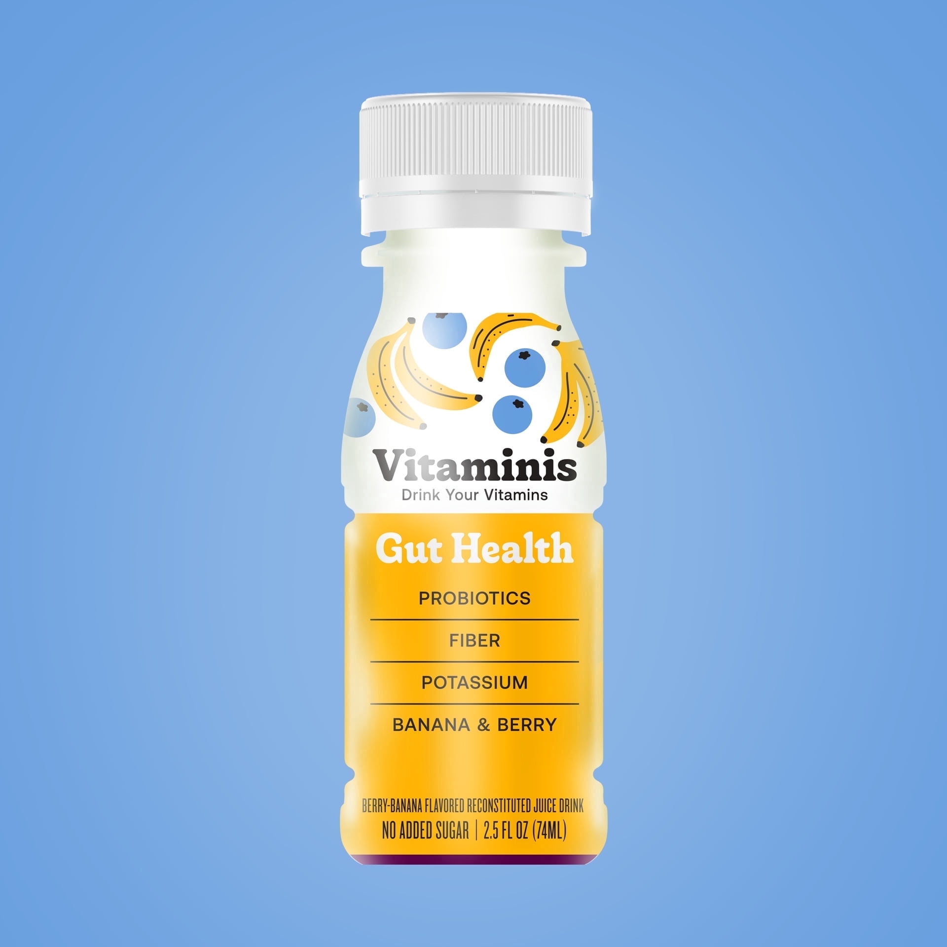 Vitaminis - Gut Health Shot - Berry Banana Juice with Probiotics and Fiber for Digestive Health. Dairy Free, No Added Sugar, Shelf Stable, & Gentle for Kids, Women, & Men (2.5 Fl. Oz, Pack of 12)