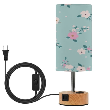 Touch Control Table Lamp with LED Bulb Bedside Lamp for Bedroom Living Room Pink and Teal Floral Pattern