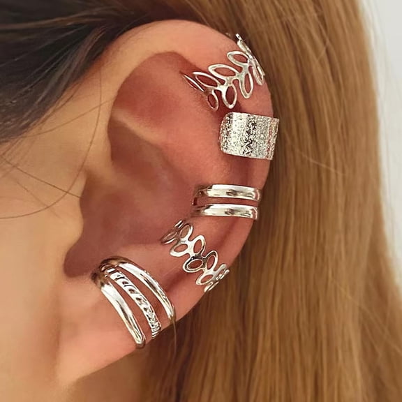 DESIGNICE 5 Pcs Diverse Gold/Silver -Tone Ear Cuff Earrings Set-Silver Ear Cuffs