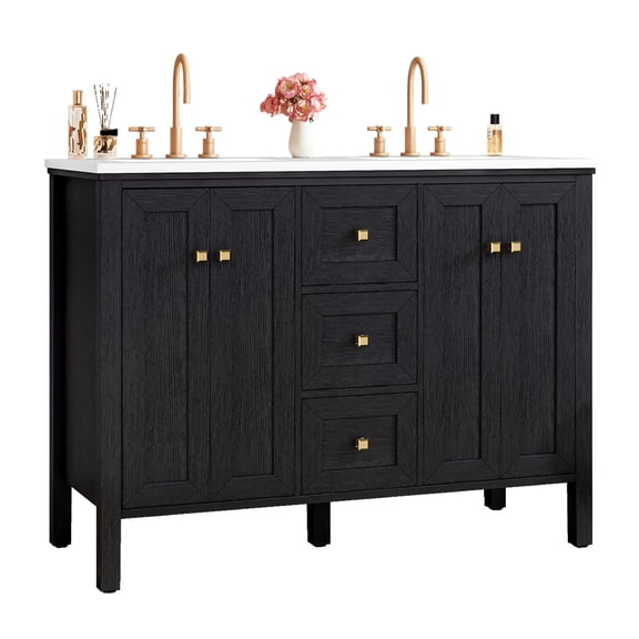 Craftian 47'' Modern Bathroom Vanity with Sink Combo, Freestanding Bathroom Storage Cabinet with Drawers & Doors, Black