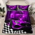 thumbnail image 2 of Homewish Purple Chic Automobile Queen Sheet Sets, Modern Checkered Flag Flat Sheet, Extreme Sports Lover Queen Fitted Sheet, Breathable Home Decor, 4pcs, 2 of 7