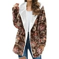 thumbnail image 2 of Women's Floral Jacket Trendy Full Zip Loose Long Thermal Warm Fleece Hoodies Causal Long Sleeve Hooded Outfits (2XL, Coffee-1), 2 of 5
