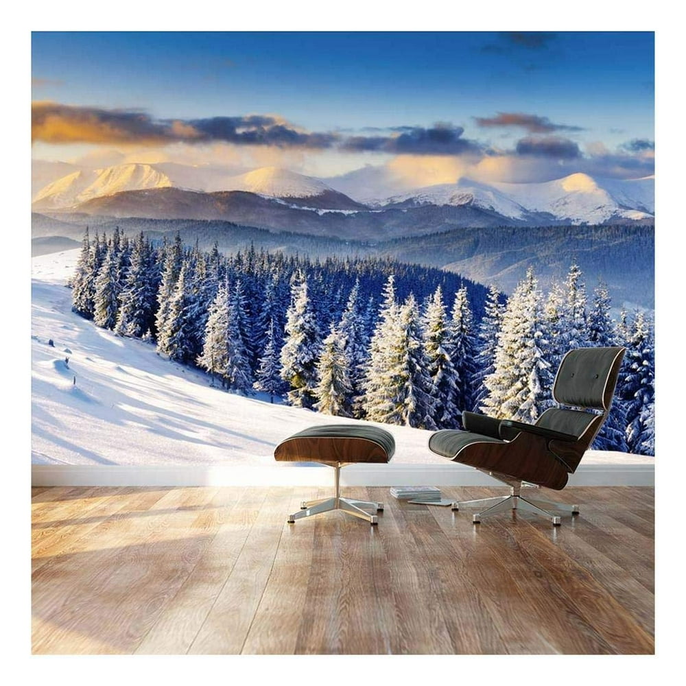 Wall26 Snowy Mountain Silent Winter Scene Landscape Wall Mural