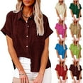 thumbnail image 2 of Button Down Shirts Women 2022 Dressy Casual Blouses Short/Long Sleeve Linen Collared T Shirts Loose Plain Tees Tshirt, 2 of 5