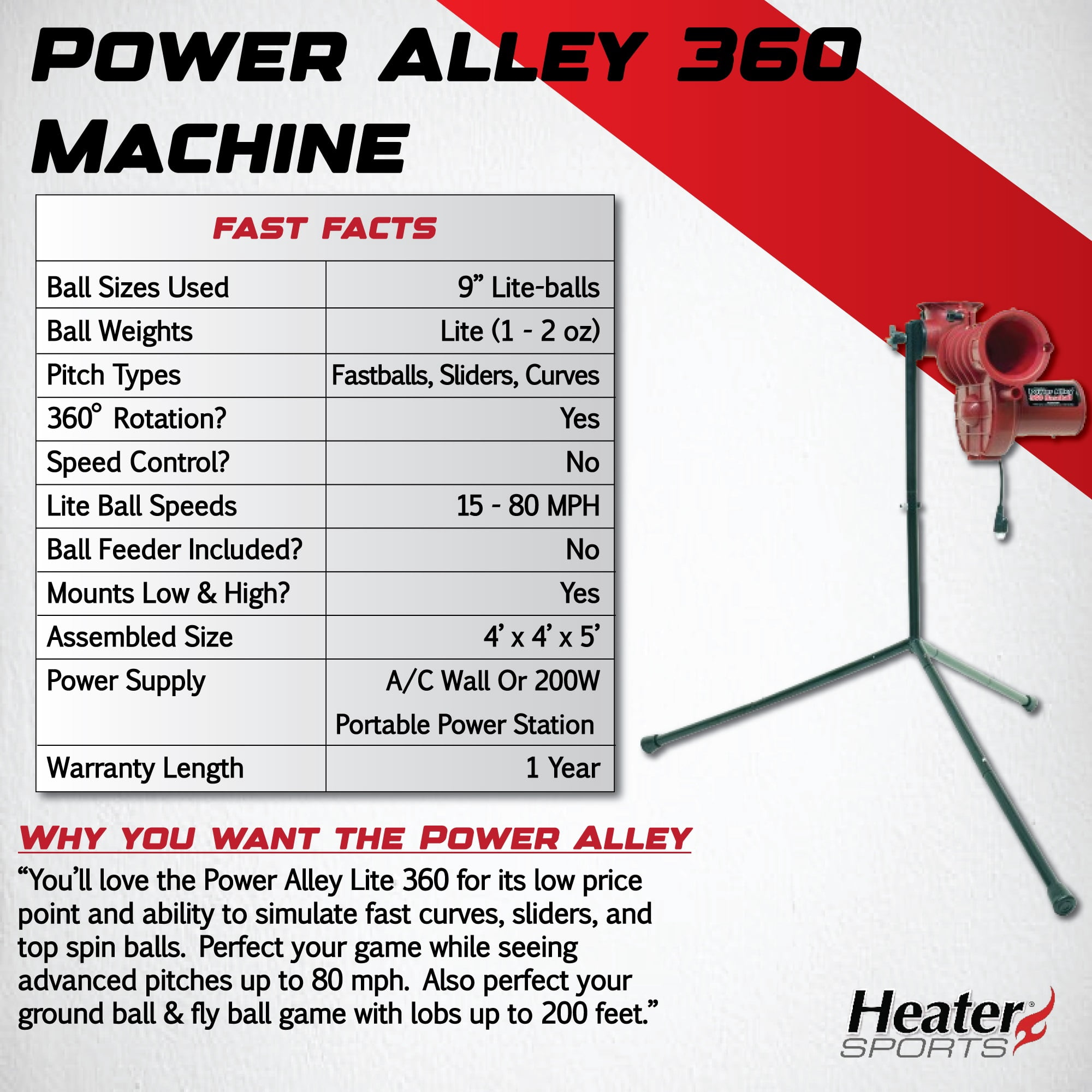 Heater Sports Power Alley Lite BB Machine - Electric Baseball