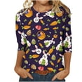 thumbnail image 1 of Birdeem Mode Femme Manches Courtes Col Rond Rétro Imprimé Haut Ample Blouse Manches Trois-Quarts, 1 of 1