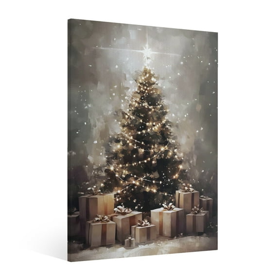 Vintage Christmas tree Wall Art Paint Framed - Retro Xmas Festive Winter Holiday Christmas Wall Decor Canvas Print for Living Room Kitchen Bathroom Home Bedroom Decor