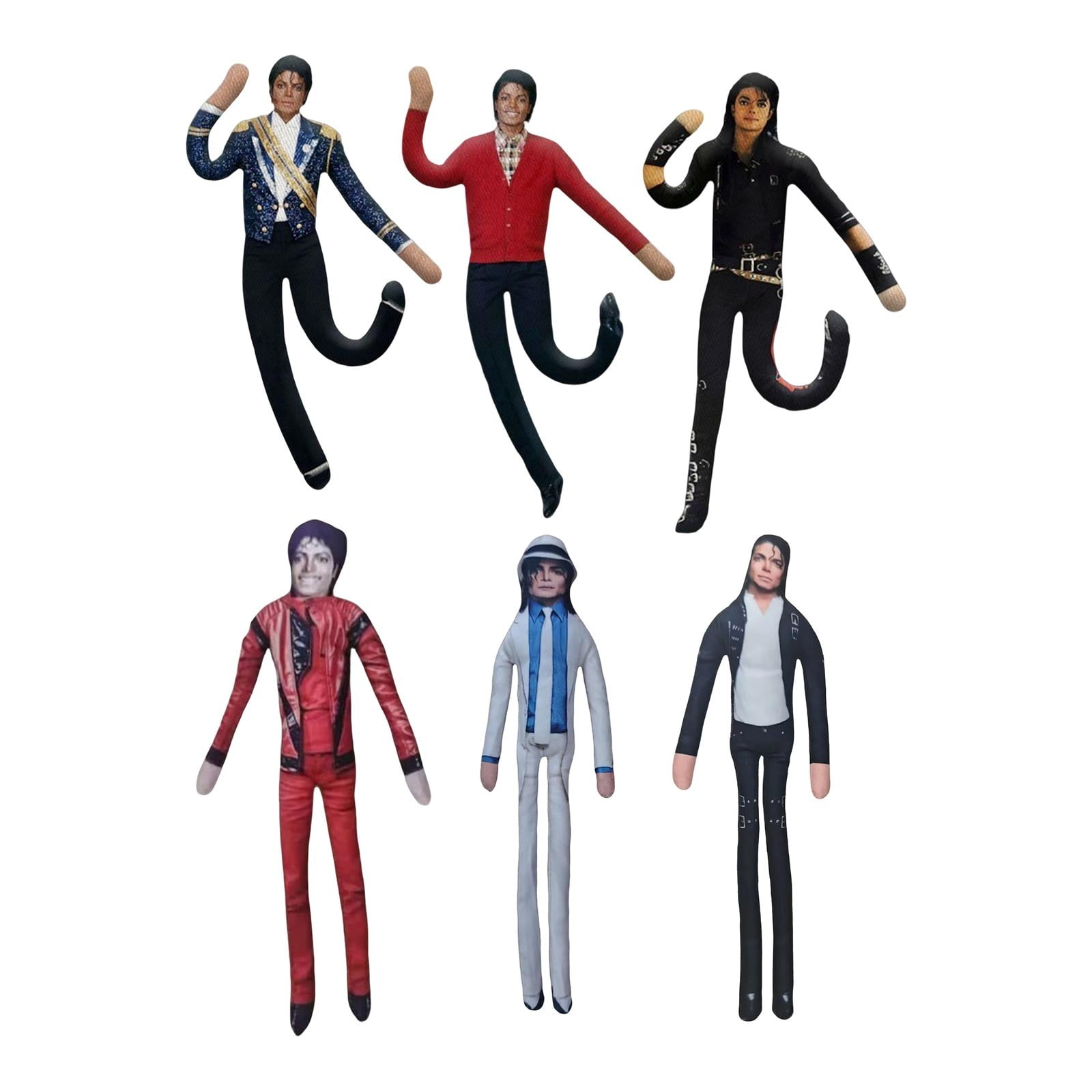 Set of 6 Michael 11" Bendable Plush Figures, Poseable Stuffed Doll Gift for M-J Fans