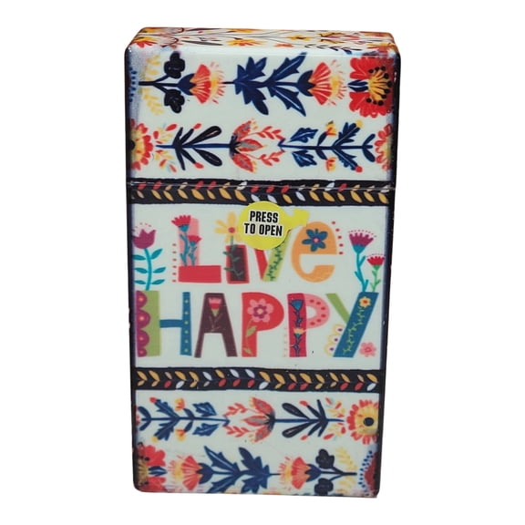 Women's Cigarette Case For 100s Hard Pack Crush Proof Plastic Flip Top - Live Happy