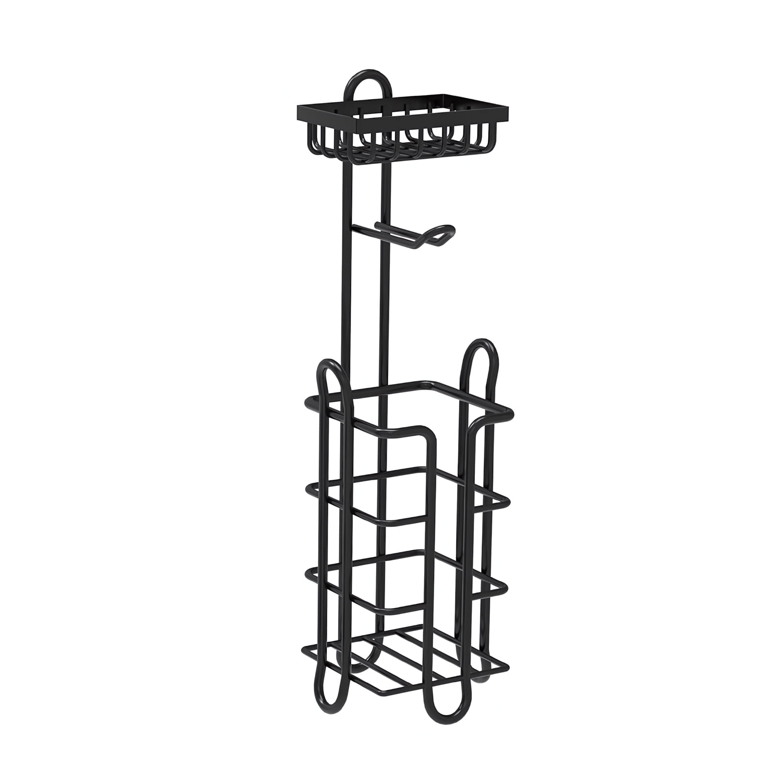 Yoneston 2 Pcs Toilet Paper Holder with Large Top Shelf Heavy Duty Bathroom Freestanding Toilet Paper Roll Stand, Iron Black
