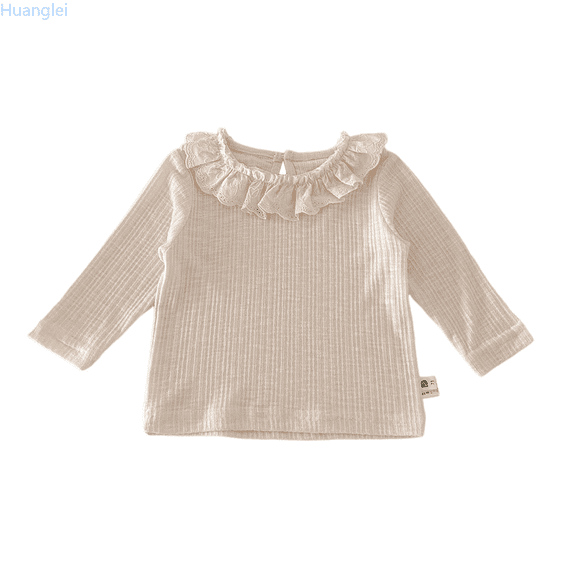 Huanglei Autumn Long Sleeve Girls Blouse With Floral Lace Collar Cute Ruffle Trim Top For Toddler Girls Soft Comfortable Daily Wear Kids Summer Tops 4-5 Years