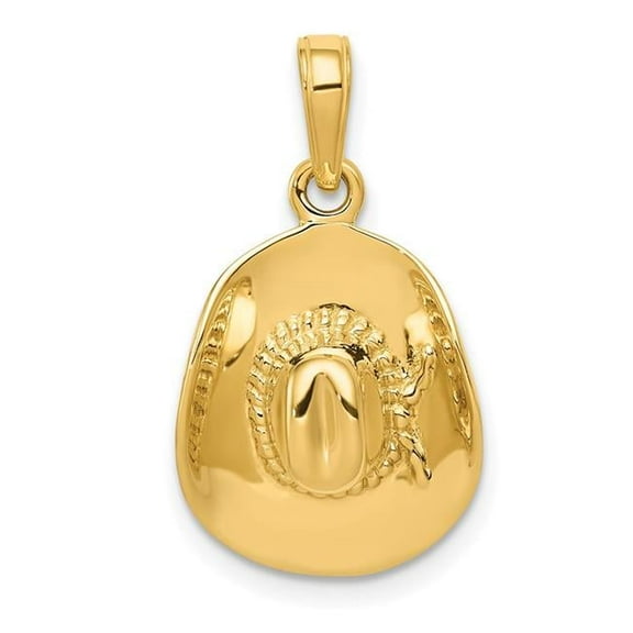 14k Yellow Gold Solid Polished 3-D Cowboy Hat Pendant Necklace 22x13mm Pendant for Women - 2.6 Grams