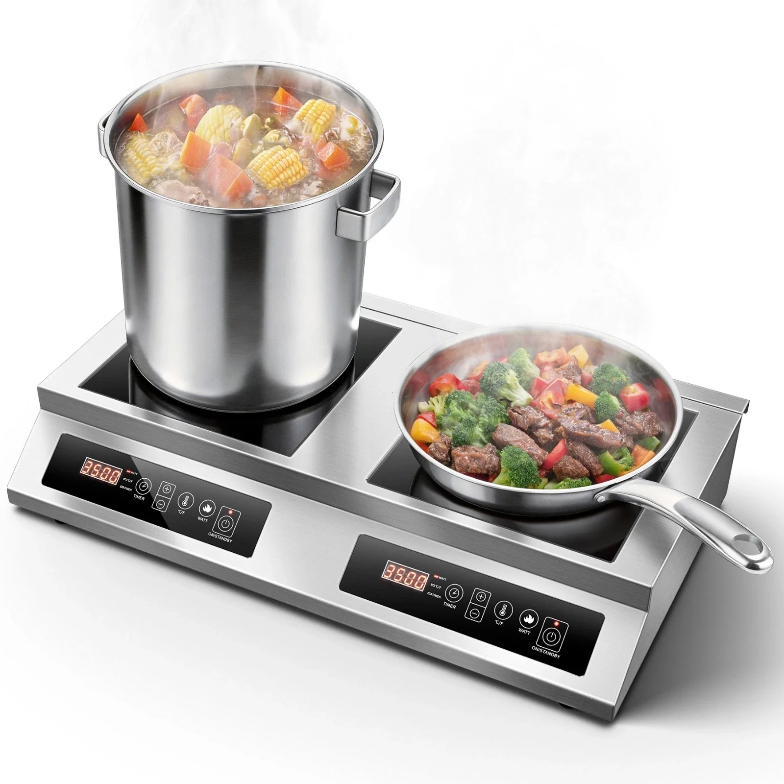 Electric Induction Cooktop Double Commercial Burner 3500W + 3500W Dual Induction Hot Plate Professional Countertop Burner Stove with Timer, 10 Power & 10 Temp Setting, LED Screen
