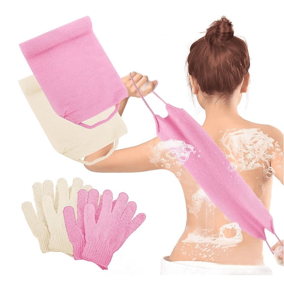 6 Pcs Exfoliating Shower Bath Gloves Back Scrubber Set, 4Pcs Exfoliating Gloves and 2Pcs Exfoliating Body Scrubber Nylon Back Washers Scrub Gloves for Shower for Men and Women