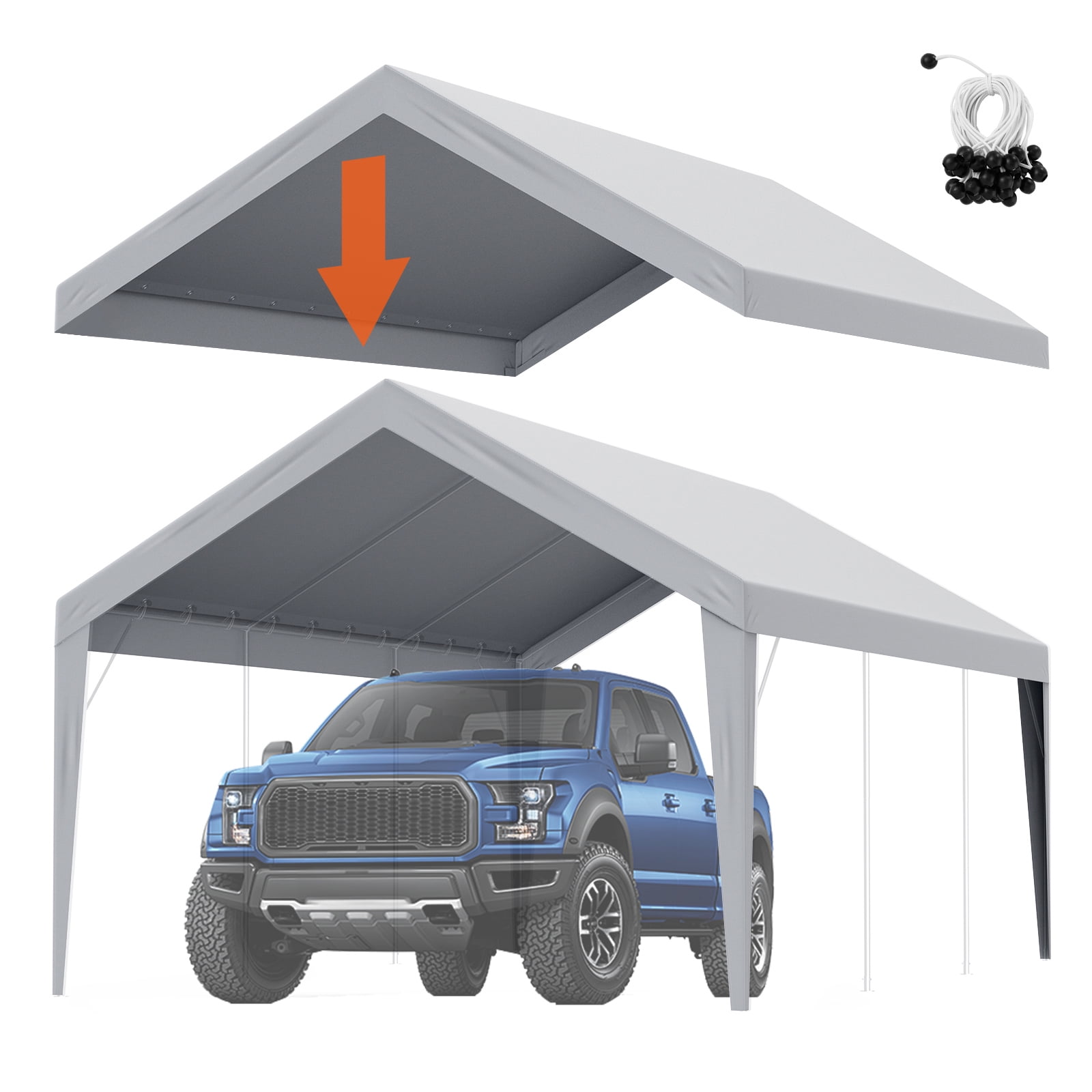 KFFKFF 12 x 20 Feet Carport Replacement Canopy Car Shelter Cover Gray