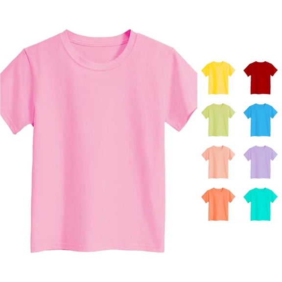 RUTAYY Girls Crew Neck Short Sleeve T-Shirt Solid Color Casual Basic Tee Pink