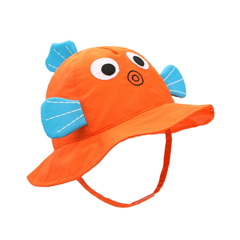 Kids Summer Beach Hat Goldfish Design Suncreen Sun Hat Breathable Fishing  Hat for Outdoor Child with Belt - Size 54cm(Suitable for 5-7 Years Old Kids)  