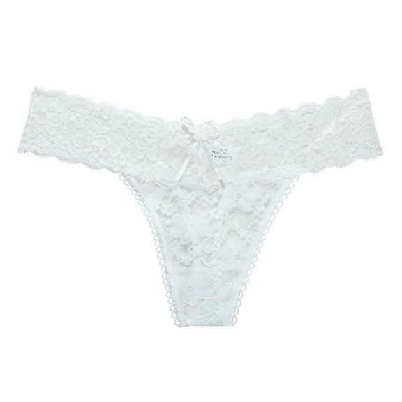 ABATAB Women's Sexy Lace Thongs G-String Low Rise Bow Knot Bikini Panties Stretchy Breathable Ladies Thong