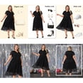 thumbnail image 4 of Vestido de cóctel midi de mujer plus size con flores y encaje de Agnes Orinda, de doble capa, con escote en V y mangas cortas, corte A, 2X negro, 4 of 8