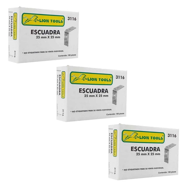 Soporte Angular Tipo L Lion Tools 25 mm x 25 mm 3 cajas 100 pzs c/u 3116
