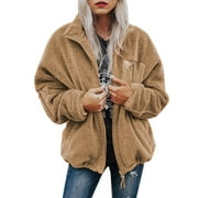 Aleumdr Womens Full Zipper Sherpa Jackets Short Teddy Coats Outerwear with Pockets