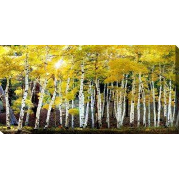 Outdoor Living and Style Yellow and White Sun on Aspens Outdoor Canvas Rectangular Wall Art Decor