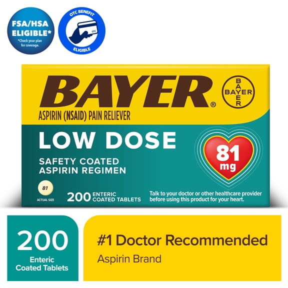 Bayer Aspirin Low Dose, 81 mg, for Cardiovascular Disease Enteric Coated Tablets, 200  Count