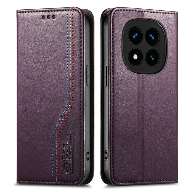 FOXDOCK Wallet Case for Xiaomi Redmi Note 14 Pro Plus , PU Leather Flip Cover with Elastic Anti-Slip Hand Strap, Card Slots