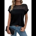 thumbnail image 1 of Blusa de Mujer con Cuello Redondo, Corta, Encaje Calado, para Salir A Trabajar Negro S, 1 of 7