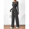 thumbnail image 2 of Women'S 2 Piece Lounge Sets Asymmetrical Long Sleeve T Shirt Wide Leg Pants Casual Outfits Tracksuit Dark Gray L, 2 of 8