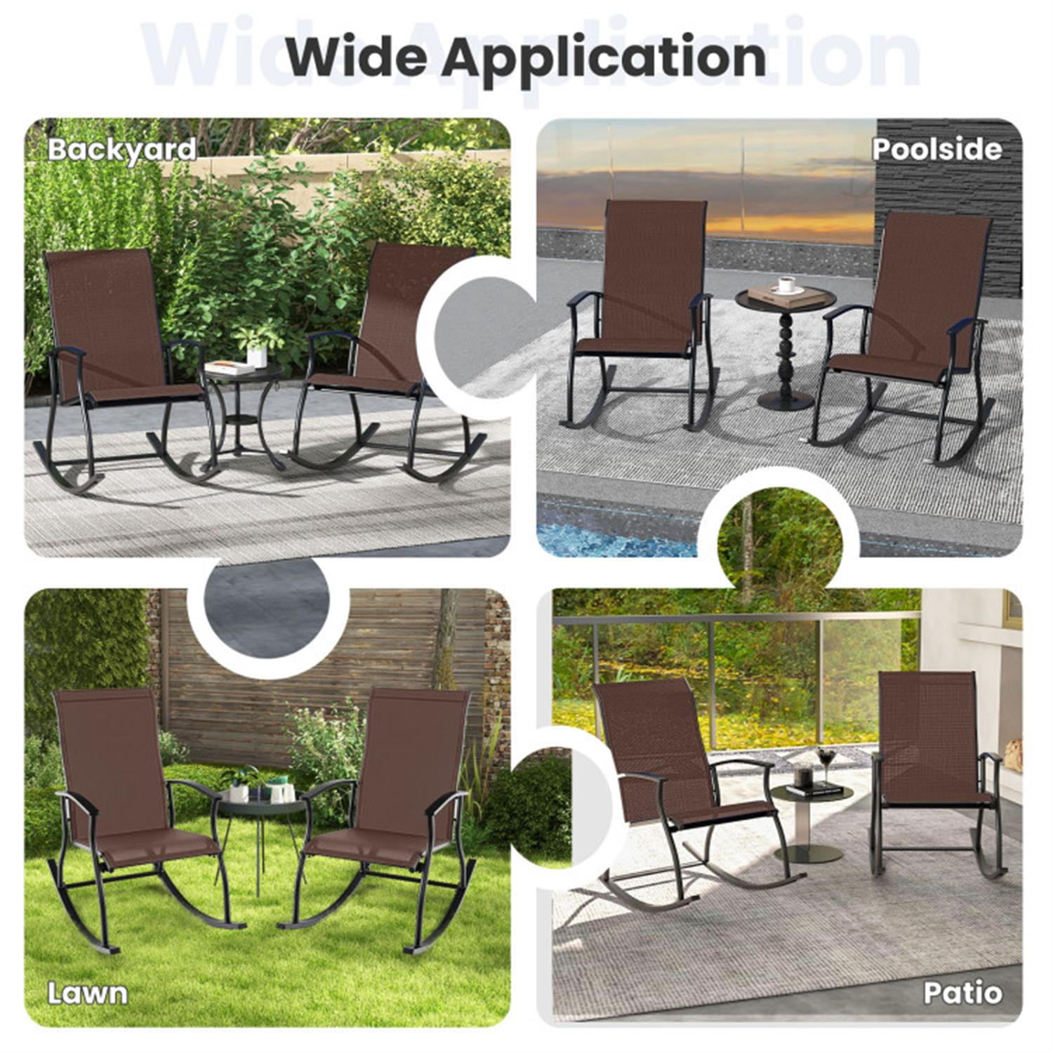 Demi Bonn 2 Pieces Outdoor Rocking Chairs with Breathable Backrest, Patio Accent Furniture Lounge Chairs for Yard, Garden, Brown
