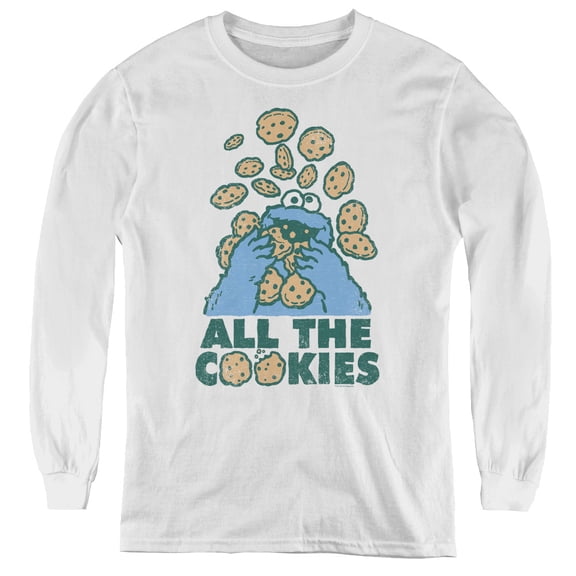 Sesame Street All The Cookies Youth Long Sleeve Tee White