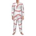 thumbnail image 3 of Balery Baseballs Pattern Pajama Sets for Men Long Sleeve 2 Piece Sleepwear Loungewear Sets Soft PJ's with Pockets Long Sleeve Comfy Pj Sets-Large, 3 of 7