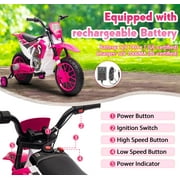 TOBBI 12V Ride on Motorcycle, Battery Powered Electric Motorcycle for Kids with Training Wheels,Ride on Toys for Kids 3-6 Boys Girls, Pink