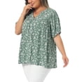 thumbnail image 4 of Agnes Orinda Women's Plus Size Button Down Shirts Floral V Neck Short Sleeve Tops Pleated Casual Summer Blouses 1X Green, 4 of 6