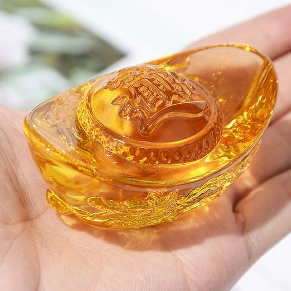 FONWILYO Crystal Carving Ingot Statue Chinese Lucky Coin Feng Shui Golden Decor For Home Office