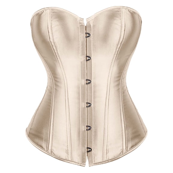 DondPO Womens Corset,Women’s Overbust Sweetheart Plastic Corset Bustier Top Black Corset Vintage Satin Underbust Corset,Plus Size Corset,Corset Tops for Women Beige L