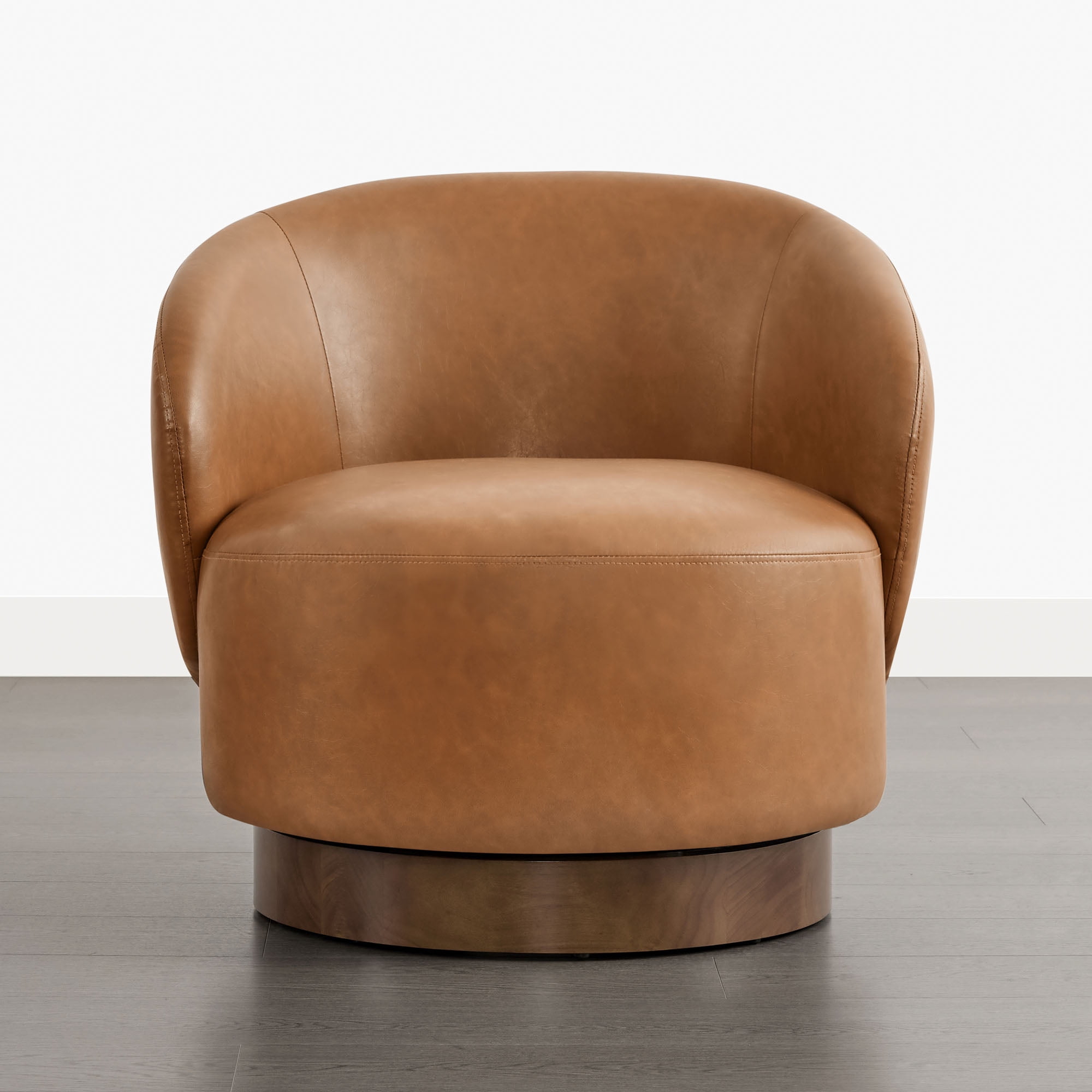 Spruce & Spring Upholstered Swivel Accent Chair with Curved Back Single, Saddle Brown-Faux Leather