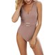 thumbnail image 1 of Traje de baño de una pieza para mujer, traje de baño femenino de fibra de poliuretano de poliéster, Color puro, cuello en V profundo, cintura alta, Espalda descubierta, sin mangas, 1 of 6