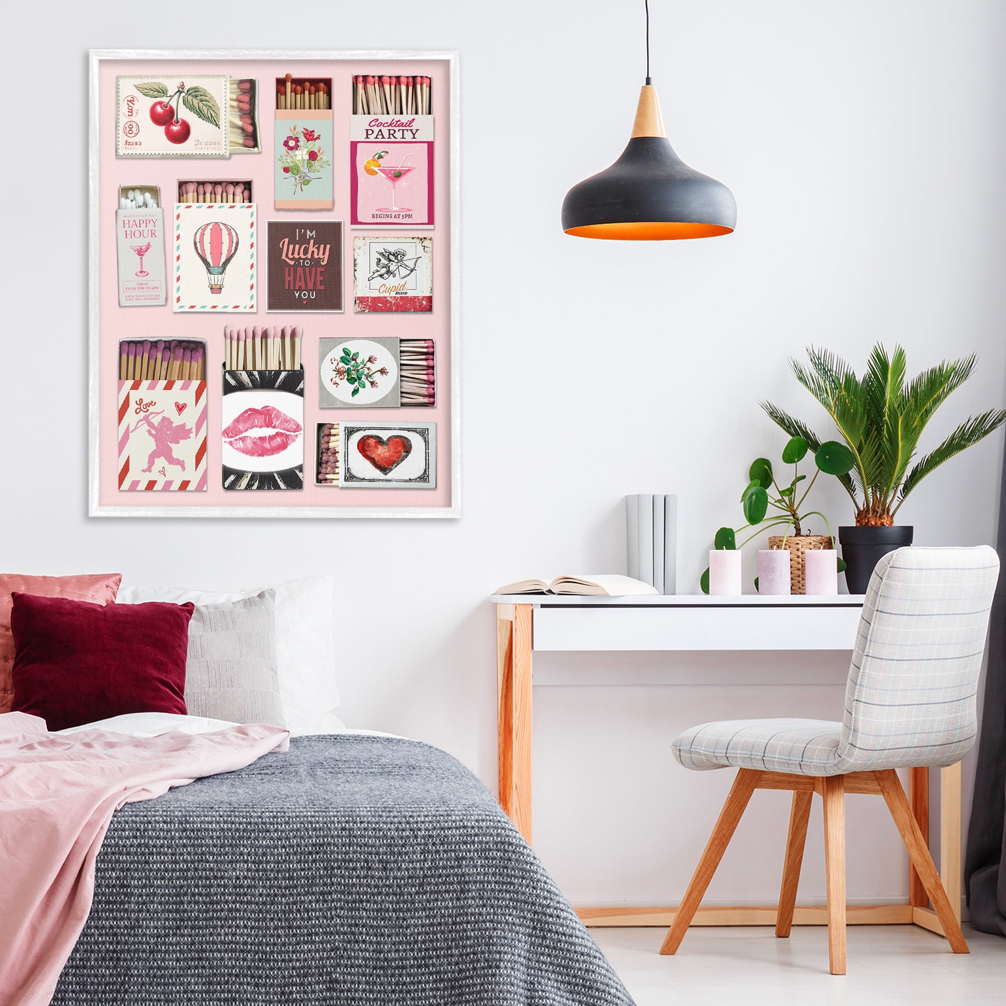 Stupell Industries Vintage Romantic Matchbox Collection White Framed Giclee Art, design by CAD Designs