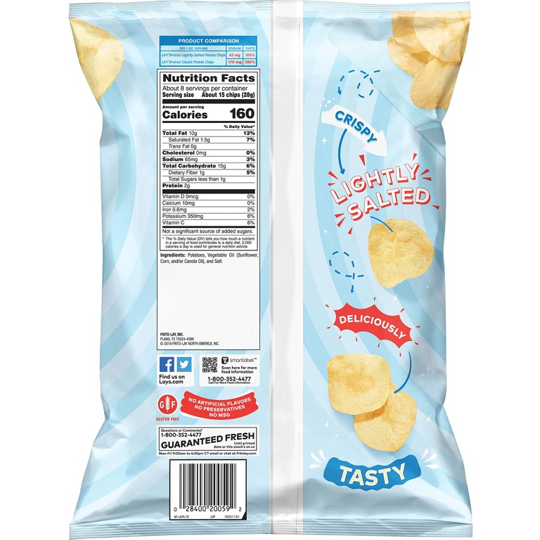 Lays Potato Chips, Lightly Salted Snacks, 7.75Oz Bag Packaging May