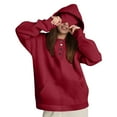 thumbnail image 2 of Trendy Hoodies for Women with Eye Mask 4-Button Plain Pullover Baggy Hooded Sweatshirt Pocket Travel Outfits, Red|Mask XL, 2 of 8