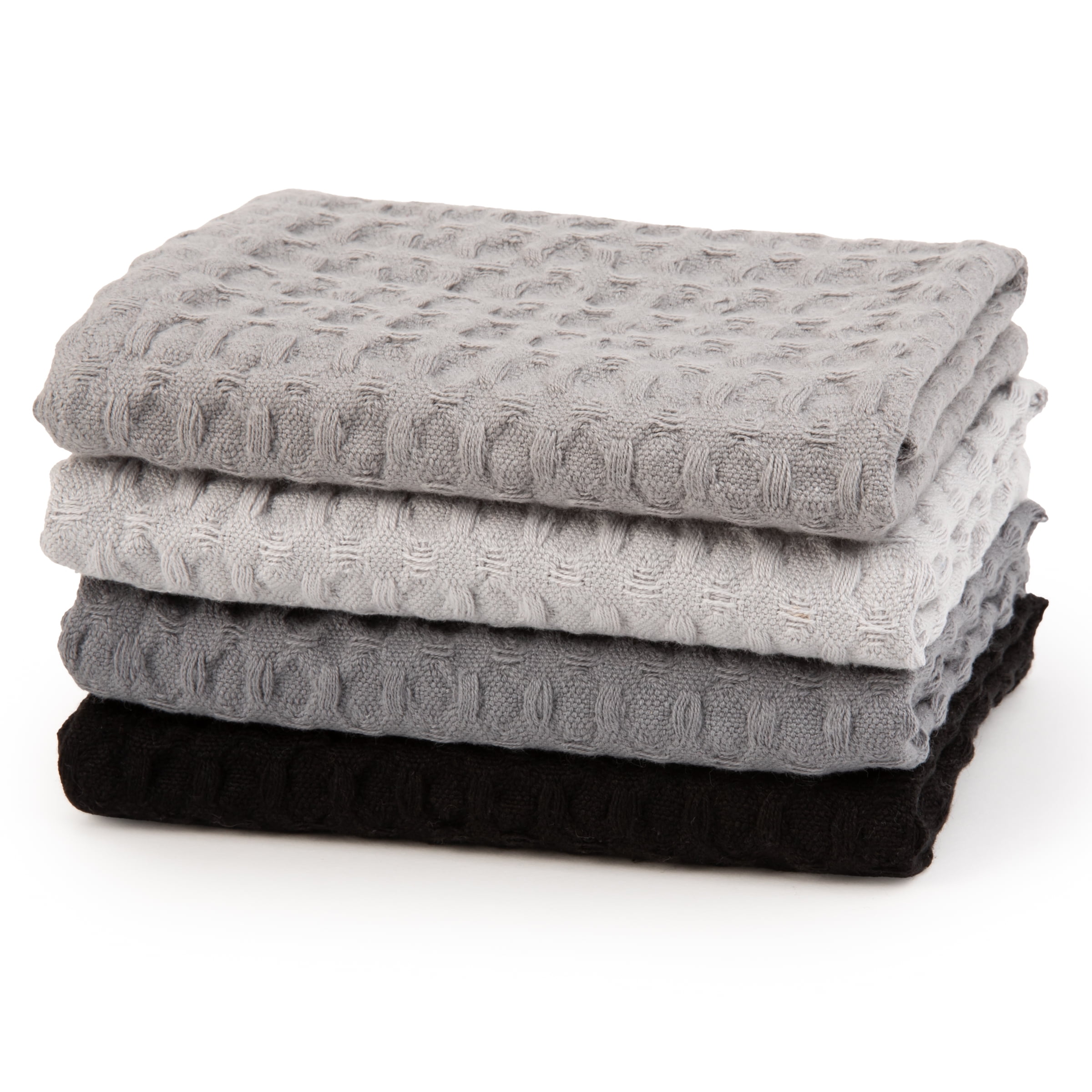 Mainstays 4 Piece Waffle Dishcloth Set, 100% Cotton, Gray