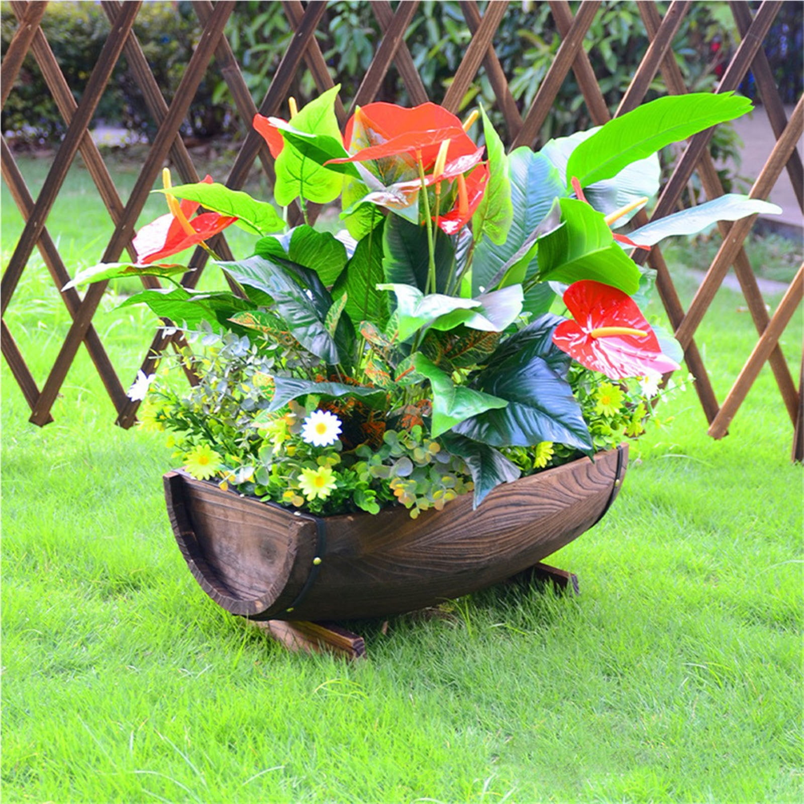 Wooden Half Barrel Planter Decorative Flower Pot for Use for Weddings Gardening and Home Decor