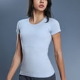 thumbnail image 3 of Uootdi Hauts à Manches Courtes pour Femmes Col Rond Sans Couture Tricot Compression Ajusté Doux Respirant Chemises Décontractées de Sport Cadeau, 3 of 9
